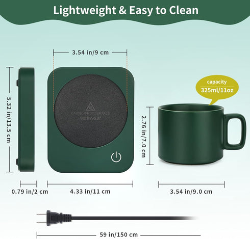 Set, 11oz 3-Temp Settings, Set(Mug VOBAGA Mug Warmer Coffee Warmer for Desk with Ceramic Mug, Auto Shut Off & Smart