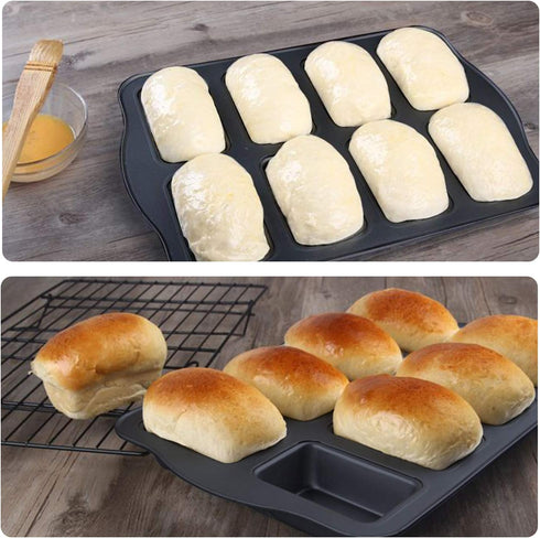 Beasea Mini Loaf Pan, 8 Cavity Nonstick Bakeware, Carbon Steel Square Bread Pan for Baking Oven Cakes