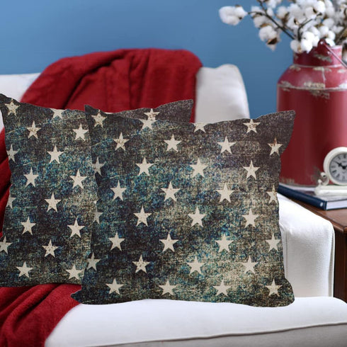 2 Pack Waterproof Outdoor Pillow Covers, 4th of July Vintage American Flag 18x18 Inch Throw Pillow Cases, Patriotic