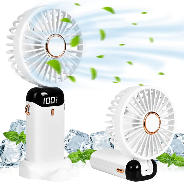 Portable Handheld Fan, USB Rechargeable Mini Desk Fan, 4800mAh, 90° Foldable with LED Display for Indoor Outdoor