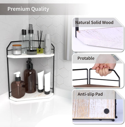 INIUNIK Counter 2 Counter Countertop Corner Bathroom Organizer - Tier Wood Vanity Shelf Perfume Skincare Holder, Corner