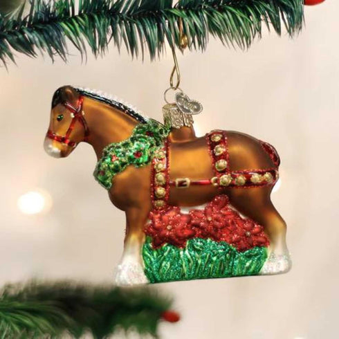 Old World Christmas Ornaments, Holiday Clydesdale Glass Blown Ornaments for Christmas Tree