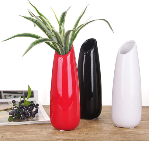 VanEnjoy 9.4" Red High Creative Oblique Opening Design Desktop Ceramic Vase for Home Office Decoration