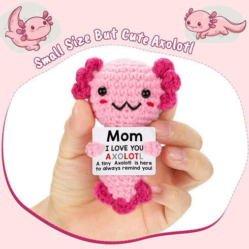 Mom Gifts from Daughter, Mini Crochet Axolotl for for Mothers Birthday Christmas Day Basket Box, Funny Presents