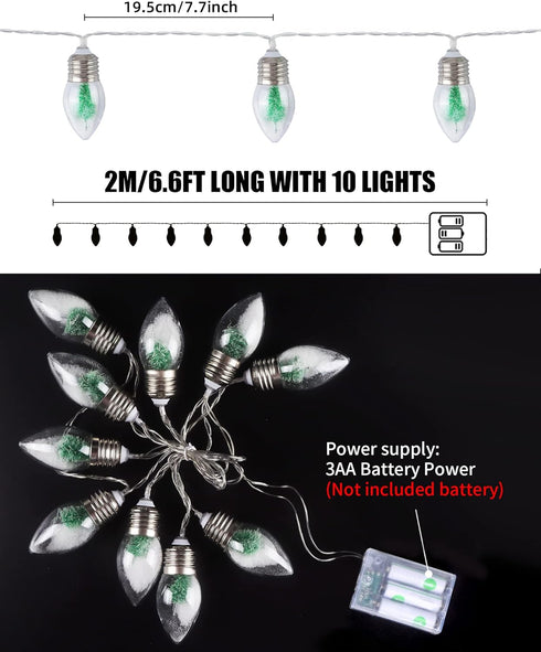 2Pcs 6.6 20 Bulbs Christmas Snow Globe String Lights Indoor Decorations FT Battery Operated Powered String Lights