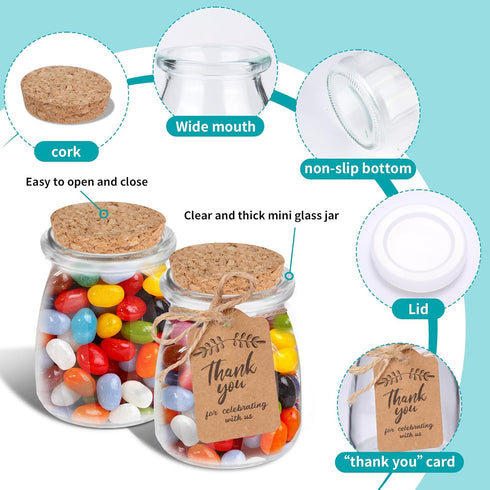 40 Pack 7 oz AIXIANG Glass Favor Jars with Cork Lid and Seal Cap with Twine Labels for Wedding,Baby Shower,Party