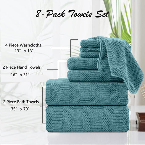 8 Set-2 Sheets,2 Towels,4 Washcloths-600GSM Piece Oversized Turquoise Bath Towel Extra Large Bath Towel Hand Soft
