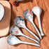 Large Hand-Painted Japanese and Korean Ceramic Soup Spoon Set of 5, Long Handle Rice Spoons