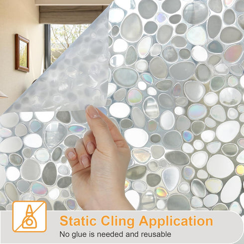Window Privacy Film, Stained Glass Films, 3D Pebble Rainbow Window Cling Decorative Decals, 17.5" x 78.7"