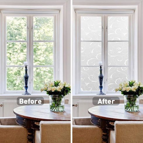 LEMON CLOUD Window Privacy Film - No-Adhesive Static Decorative Window Film, Frosted Stained Glass Vine Design