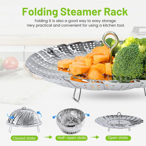 Vegetable Steamer Basket, Premium Stainless Steel - Folding Expandable Steamers Fits Various Size Pot (Extra Large 6.5"
