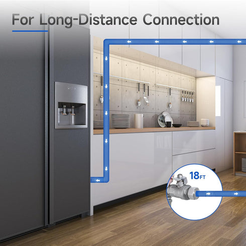 JUWO 18 FT Water Line for Refrigerator, 1/4 Inch Compression Stainless Steel Ice Maker Hose Connector for Medium