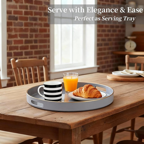 13 Zosenley Decorative Tray, Round Plastic Tray with Handles, Modern Vanity Tray and Serving Tray for Ottoman, Coffee