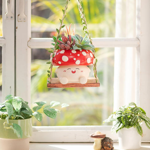 3.9inch Mushroom Decor for Outdoor Garden: Gardening Plant Gifts for Women Mother Plant Lovers - Opening Cute Smiley