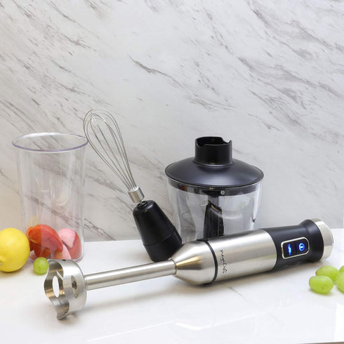 Megachef MC-158C 4 in 1 Multipurpose Immersion Hand Blender with Speed Control and Accessories, Silver