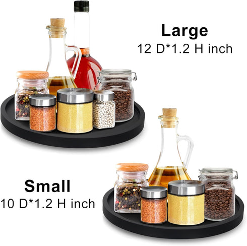 Black Wooden Lazy Susan Turntable Organizer, Small Round Rotating Tray for Kitchen Countertop and Bathroom Decor