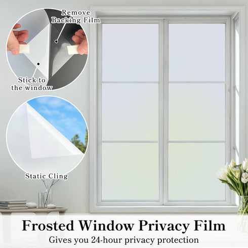 DUOFIRE Frosted Glass Window Film, Matte White Static Cling No Glue Anti-UV Sticker for Privacy Office Bathroom Living