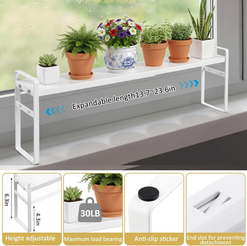 BrightRow 2 13.7 3.5 7.28 Inches, Pcs Expandable Window Sill Plant Shelf, x x Stackable Narrow over The Sink Shelf