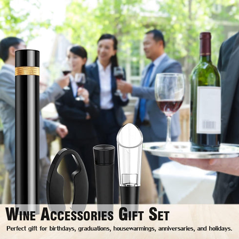 Wine Bottle Opener Set - 4PCS Travel Portable Cork Remover with Aerator, Foil Cutter, Vacuum Stopper for Wine Lovers