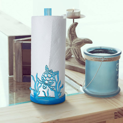 Remerry Turtle Paper Towel Holder Blue Room Decor Wooden Sea Turtle Seaweed Paper Towel Roll Holder Gift Underwater