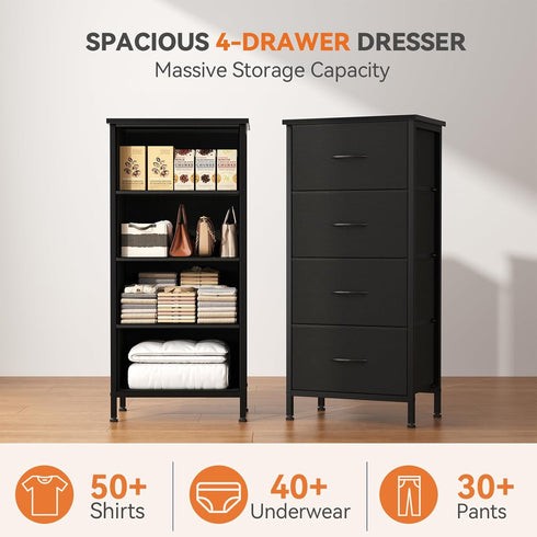 4 Closet Sweetcrispy Fabric Drawer Small Dresser, Bedside Nightstand with Wooden Top Sturdy Frame, Entryway Bedroom