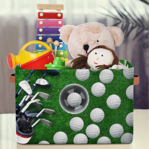 Golf Ball Storage Basket, Foldable Storage Bin with Handle, Rectangular Organizer for Closet Shelf, 2 Pack