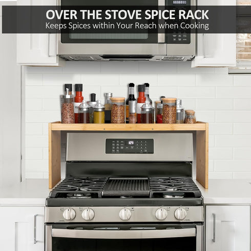 33" Over the Stove Spice Rack, Wide Bamboo Shelf Rack Organizer for Stove Top