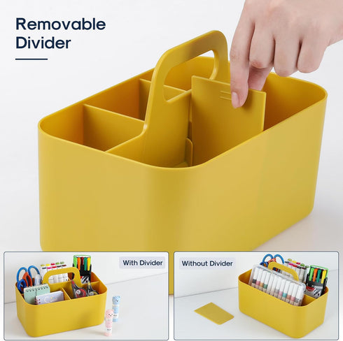 Multiuse Caddy Organizer with Handle - Stackable Yellow Plastic Bin Basket for Art, Craft, Makeup, Bathroom, Kitchen,