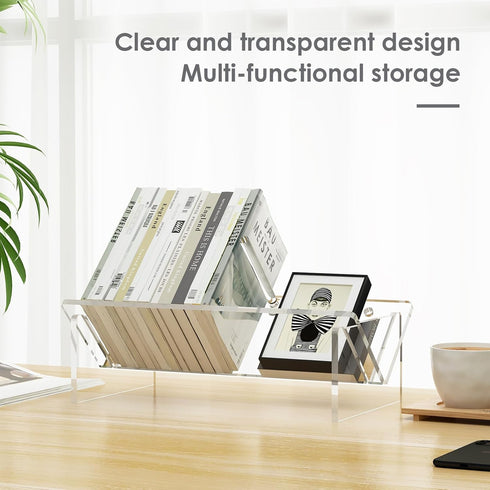RekRang Acrylic Desk Bookshelf, Small Clear Book Shelf Organizer for Home Office School, Book Stand Display Rack for