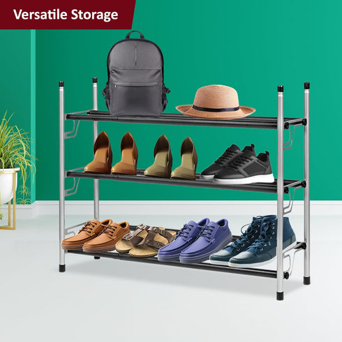 Adjustable Expandable Shoe Rack Storage Organizer, Large Free Standing Closet Shelf for Bedroom, 3 Tier