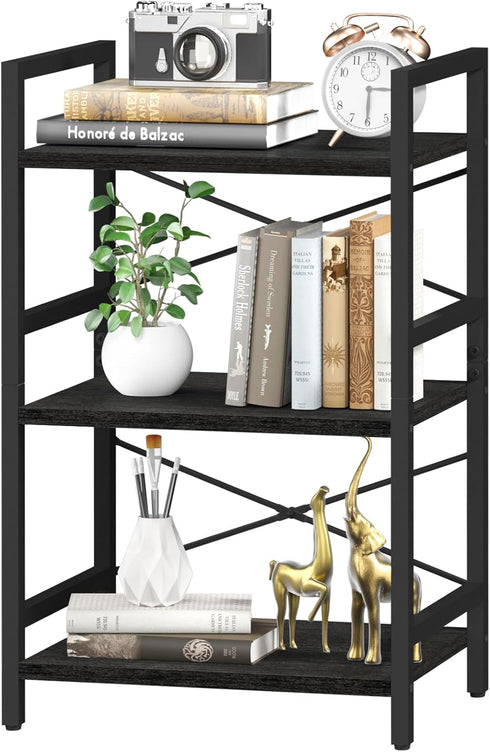Yoobure Bookshelf Small Book Shelf, Solid Industrial 3 Tier Shelf Bookcase, Short