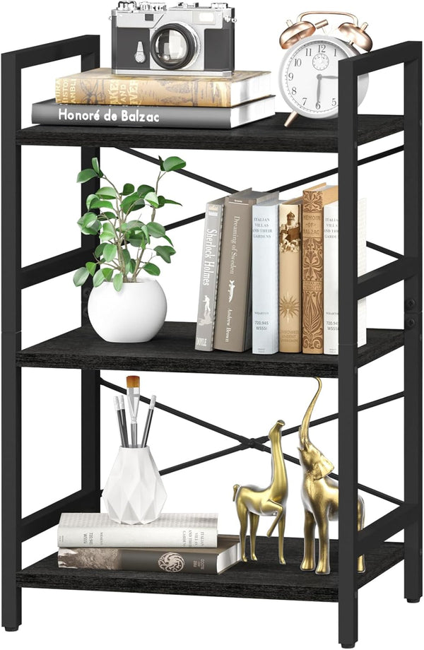 Yoobure Bookshelf Small Book Shelf, Solid Industrial 3 Tier Shelf Bookcase, Short