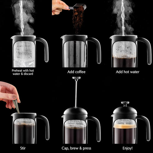 OVENTE 34 Ounce French Press Coffee Maker, Heat Resistant Borosilicate Glass, Black FPB34B