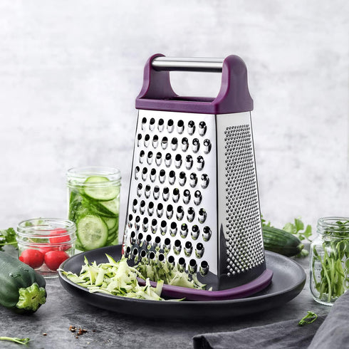Spring Chef Purple XL Parmesan Cheese Grater - Manual 4-Sided Stainless Steel Box Grater for Kitchen