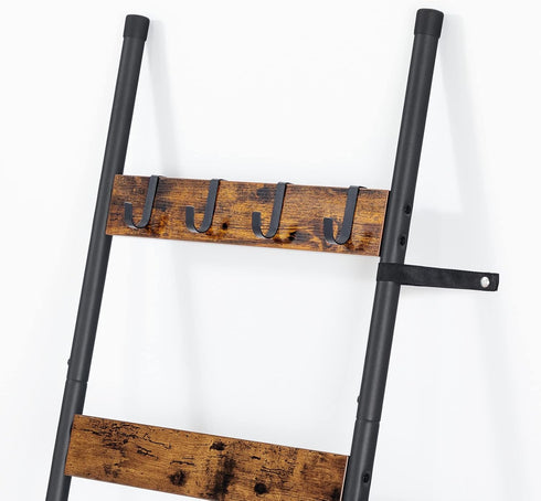 5-Tier BF52CJ01 HOOBRO Blanket Ladder, Towel Rack with Hooks, Wall-Leaning Blanket Rack, Decorative Display Ladder