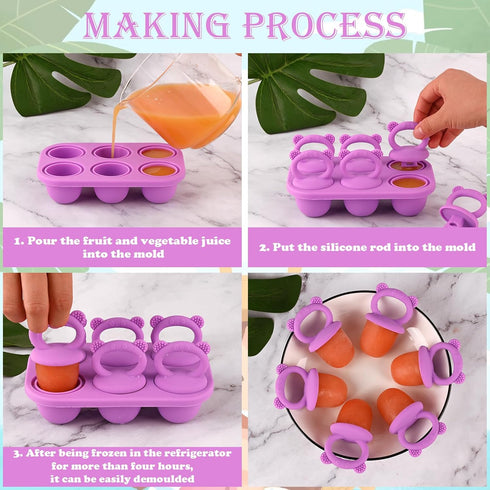6-Cavity Frozen Sakolla Baby Popsicle Molds Mini Silicone Ice Pop Mold with Sticks Breastmilk Popsicle Molds