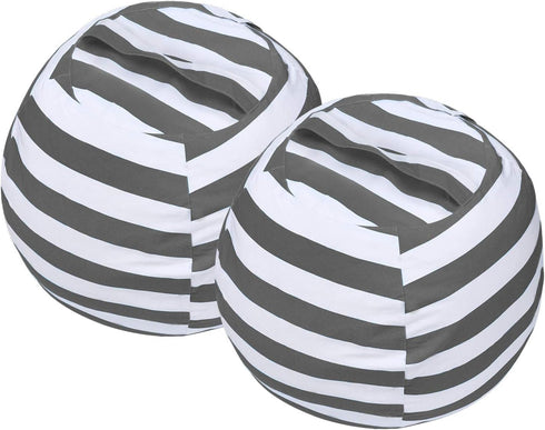 Miaowater 2 PCS Stuffed Animal Storage Bean Bag Chair Cover, Cotton Canvas with Zipper, Grey 24"
