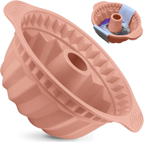 2 PCS 9.5 Inch Non-stick Silicone Cake Pans, Fluted Baking Molds for Cake, Jello, and Bread (Pink)