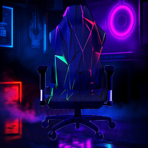 Blacklight Gaming Chair Cover UV Reactive Neon Geometric Pattern Desk Chair Slipcover, Glow in The Dark Stretch
