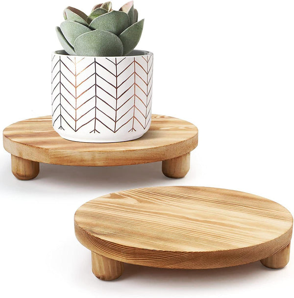 Wood Riser for Decor, 2 Pack Wood Pedestal Stand for Display, Round