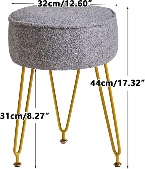WBD009G IBUYKE Teddy Velvet Round Footrest Stool Ottoman, Makeup Vanity Stool Side Table, Velvet Dressing Table Seat