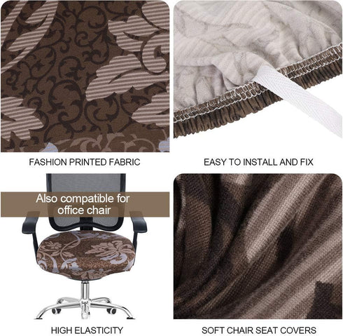 SearchI Stretch Printed Chair Seat Covers Set of 4, Removable Washable Protector for Dining Room Chairs