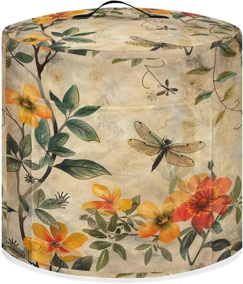 Floral Dragonfly Rice Cooker Cover, Waterproof 6 Quart Dust Cover for Kitchen Appliances, Wear Resistant, Keep Home