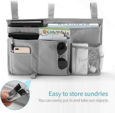Bseash Bunk Bed Organizer, Bedside Caddy Hanging Storage Bag with 8 Pockets for College Dorm, Baby Bed Rails (Gray)