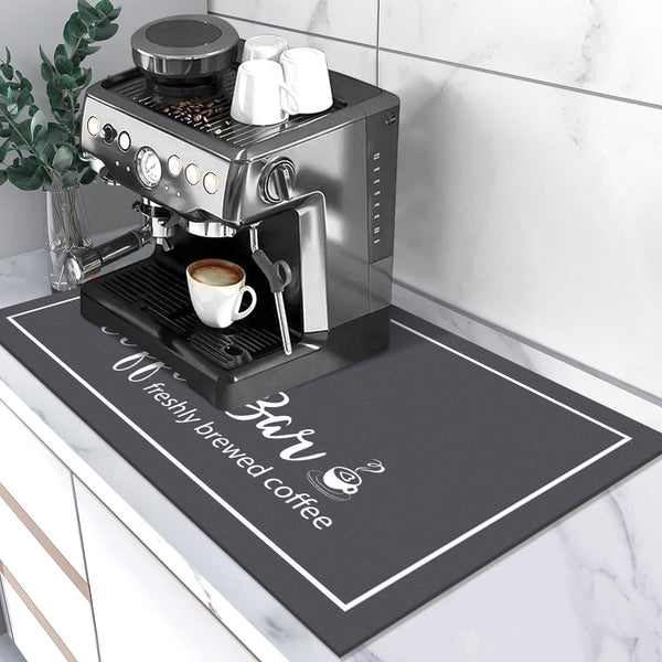 Dish Drying Mat 16"x24", Absorbent Coffee Bar Mat for Kitchen Counter with Coffee Cup Pattern