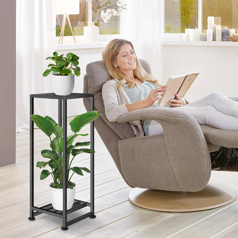 2 LUBORN Plant Stand Indoor Outdoor, Wrought Iron Plant Stands Tier Heavy Duty Metal Pedestal Stand Decorative Flower