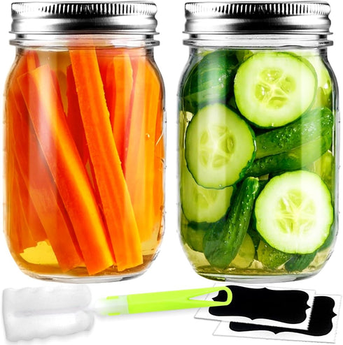 Leaflai 2 Pack 16oz Glass Mason Jars with Airtight Lids - Regular Mouth