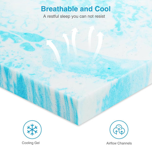 Queen Size Mattress Topper, 2 Inch Cooling Gel Memory Foam Bed Toppers, Soft Mattress Pads for RV, Camper, CertiPUR-US
