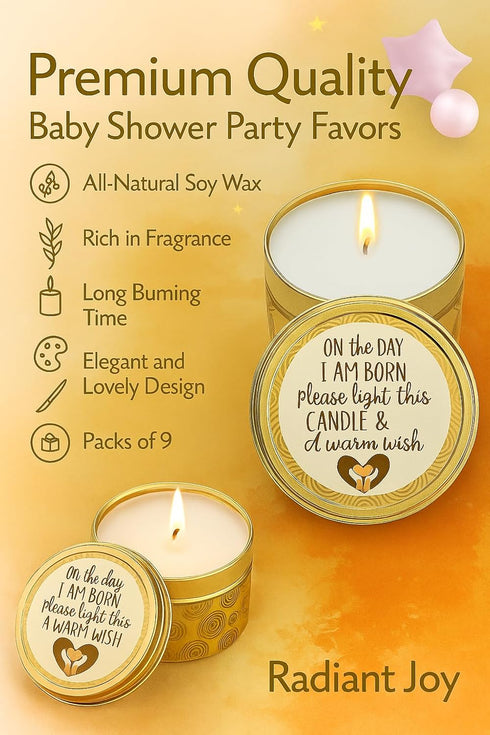 Set |9-Pack 40 Majestic Zen Baby Shower Candle Favors Gift Neutral Scented Soy Wax Candles with Fresh Baby Powder |Long
