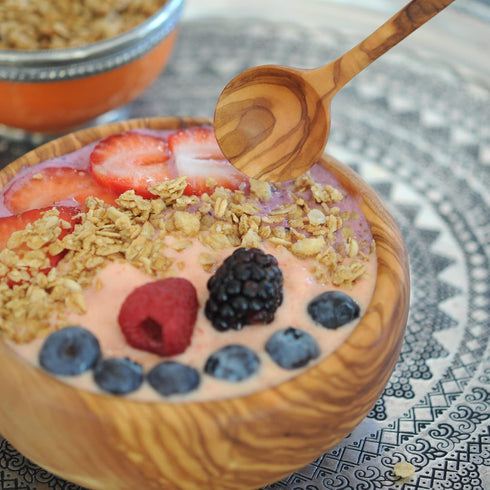 7-Inch Long Handle Olive Wood Smoothie Spoons, Set of 2 for Iced Tea, Coffee, Ice Cream, and Yogurt